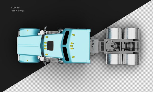 PSD automóvil de semirremolques pesados metálicos azules aislados y realistas desde arriba