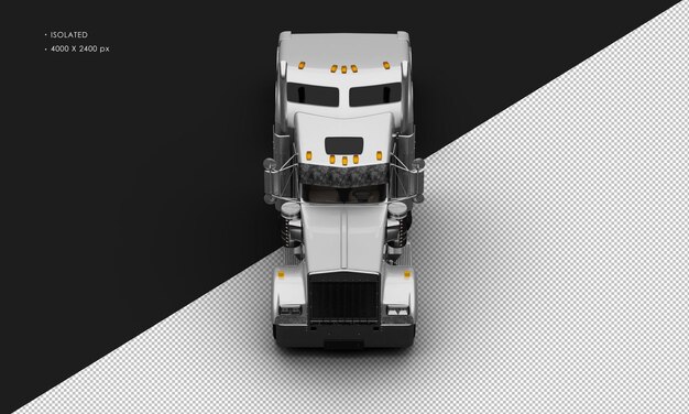 Automóvil de semirremolques pesados metálicos grises aislados y realistas desde la vista delantera superior