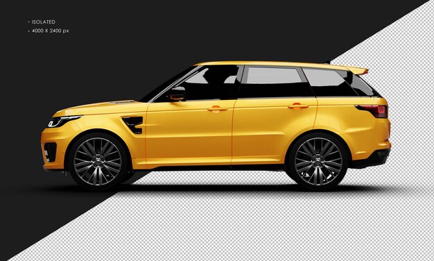 Automóvil utilitario deportivo de lujo con doble turbo de oro naranja realista aislado desde el lado izquierdo