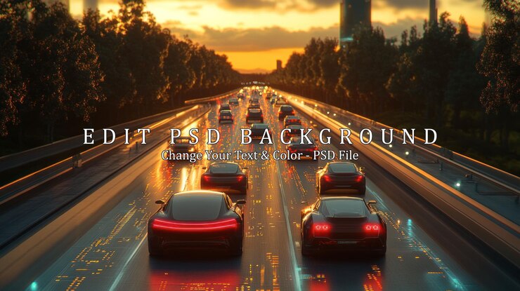 PSD la autopista sunset con los coches del futuro