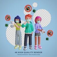 PSD autoproteção contra lavagem de mãos com vírus corona usando máscara renderização de ilustração 3d