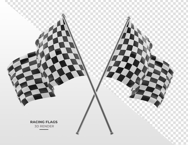 PSD autorennen-flagge mit stange in 3d-darstellung mit transparentem hintergrund
