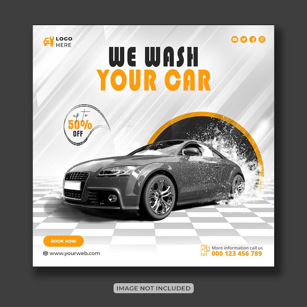 PSD autowaschanlage waschservice kreatives social-media-banner-design oder quadratischer flyer