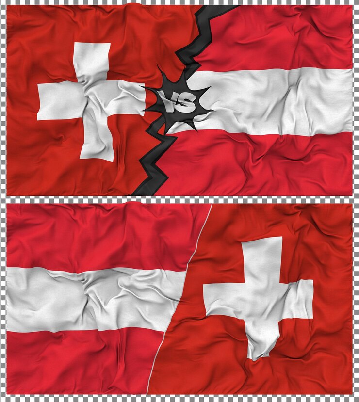 PSD autriche contre la suisse half combined flag cloth bump texture rendering 3d