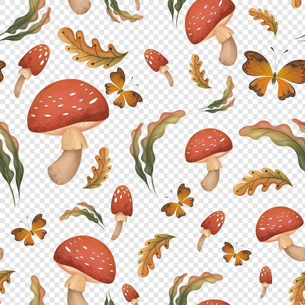 autumn fall pattern tile png clipart with mushrooms toadstool fall leaves