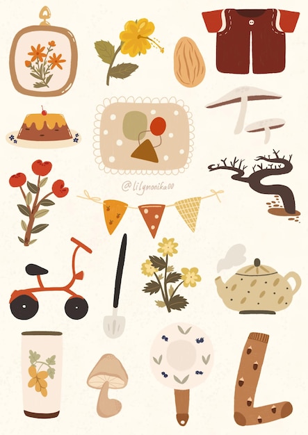 Autumn pattern illustration set