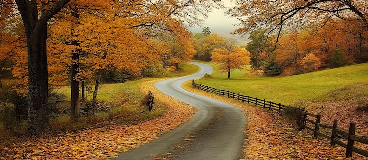 PSD autumn road through the woods