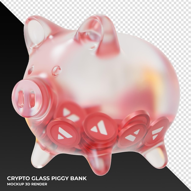 Avalancha moneda AVAX en vidrio esmerilado alcancía renderizado 3d