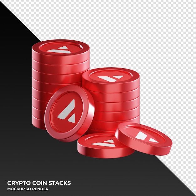 PSD avalanche avax coin stacks cryptocurrency 3d render ilustración