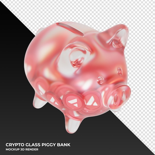 Avalanche avax sparschwein aus glas mit kryptomünzen 3d-darstellung