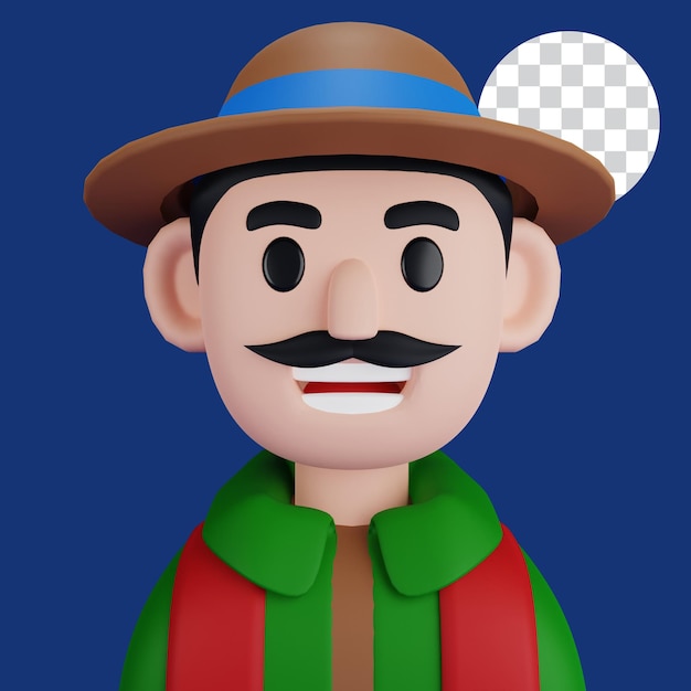 Avatar 3D de um fazendeiro com bigode