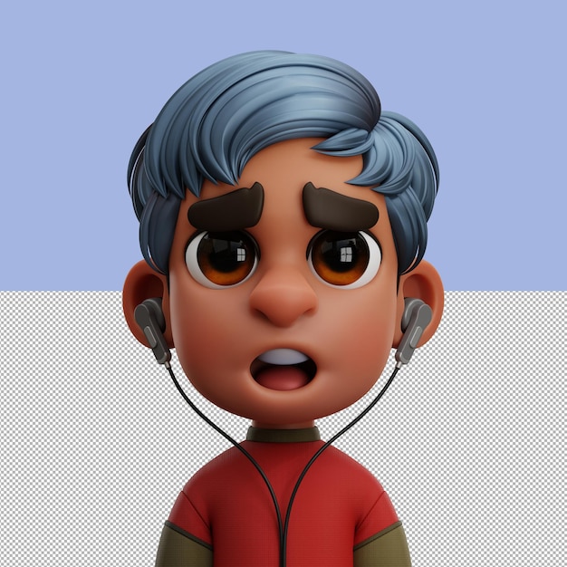 PSD avatar 3d illustration gamer boy avec casque isolé sur fond transparent