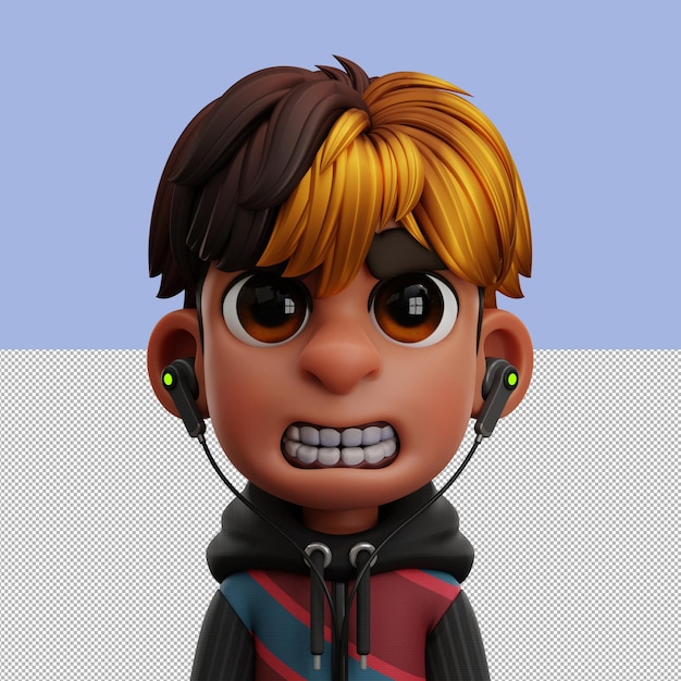 PSD avatar 3d illustration pro gamer avec casque isolé sur fond transparent