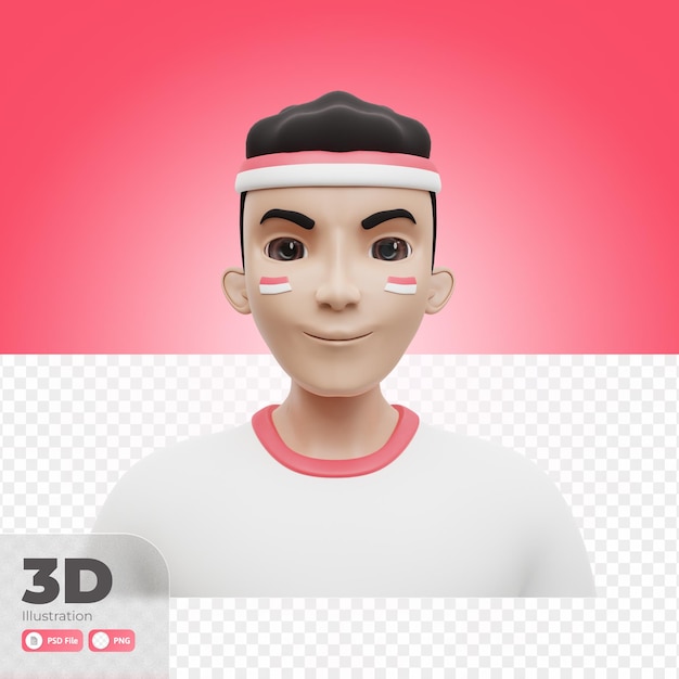 PSD avatar 3d ilustración día de la independencia de indonesia