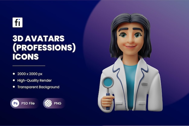 PSD avatar en 3d professions illustrations dentiste