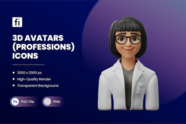 Avatar 3d profissões ilustrações cientista