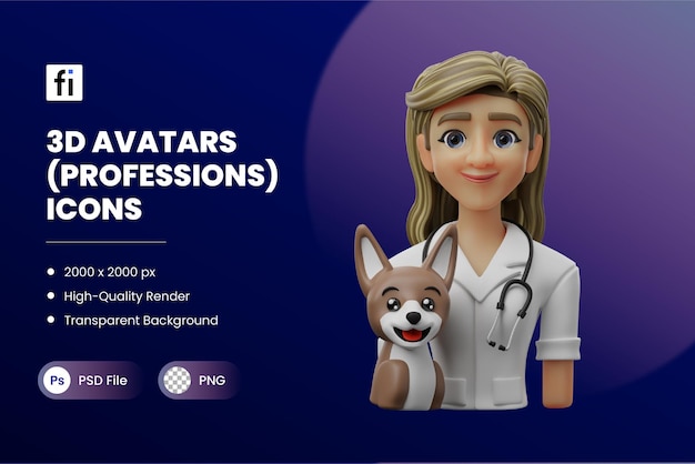 PSD avatar 3d profissões ilustrações veterinário