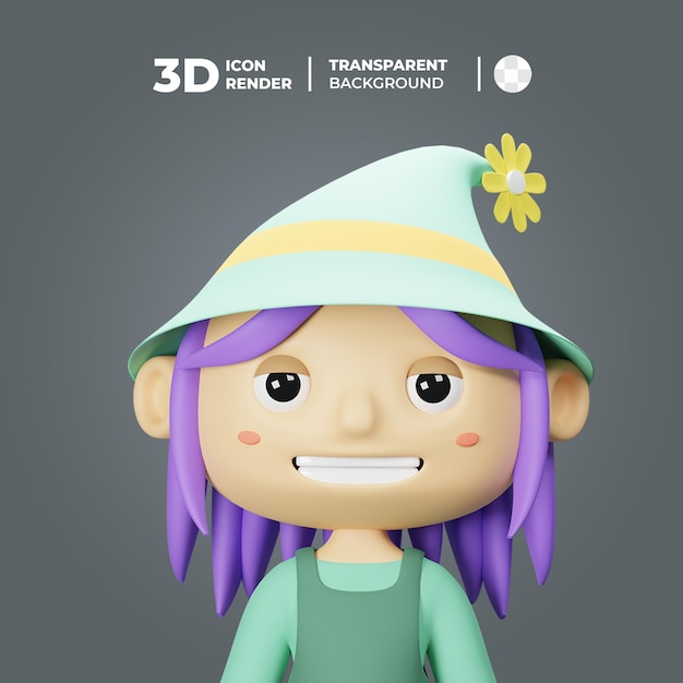 PSD avatar 3d spring girl con cabello morado