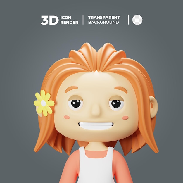 PSD avatar 3d spring girl con cabello naranja