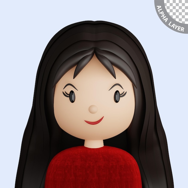 PSD avatar de desenho animado 3d de mulher bonita