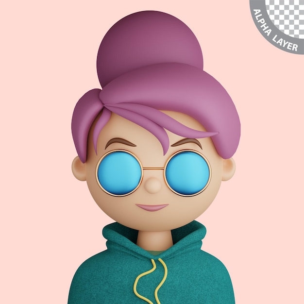 PSD avatar de desenho animado 3d de uma jovem sorridente