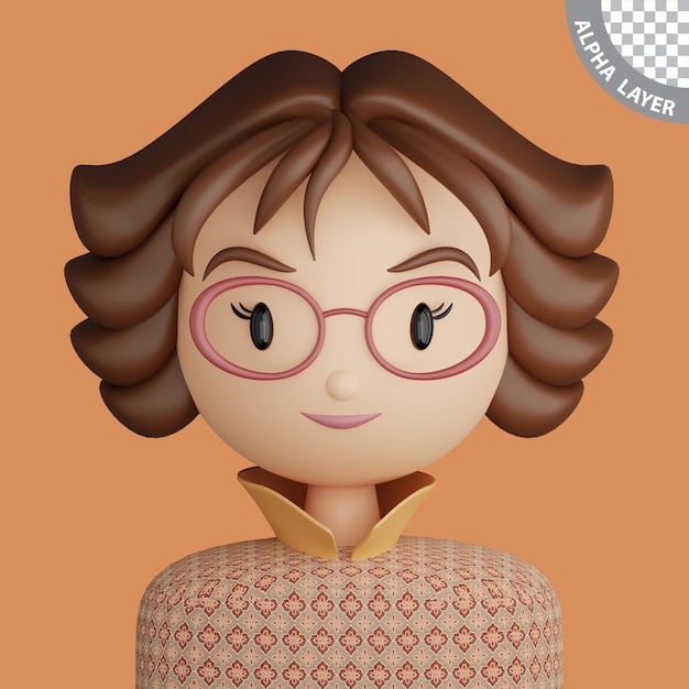 PSD avatar de desenho animado 3d de uma jovem sorridente