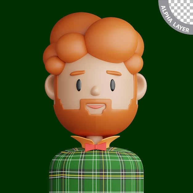 PSD avatar de desenho animado 3d do homem sorridente com cabelo vermelho