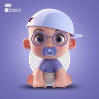 PSD avatar de desenho animado de bebê 3d isolado em renderização 3d