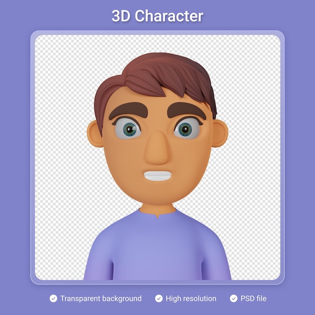 PSD avatar de desenho animado masculino de ilustração 3d