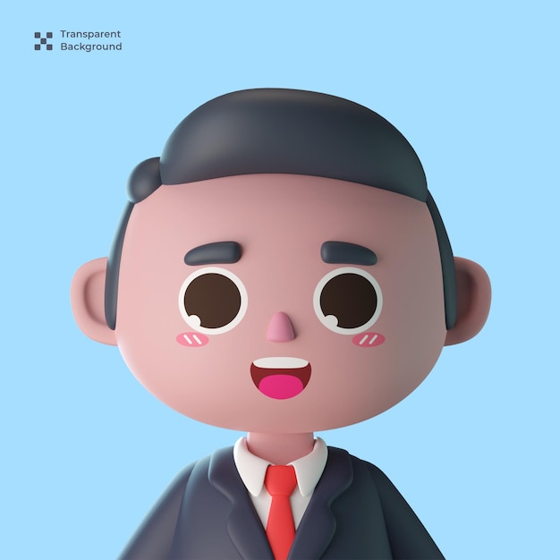 Avatar de personagem de desenho animado bonito empresário 3d isolado em renderização 3d