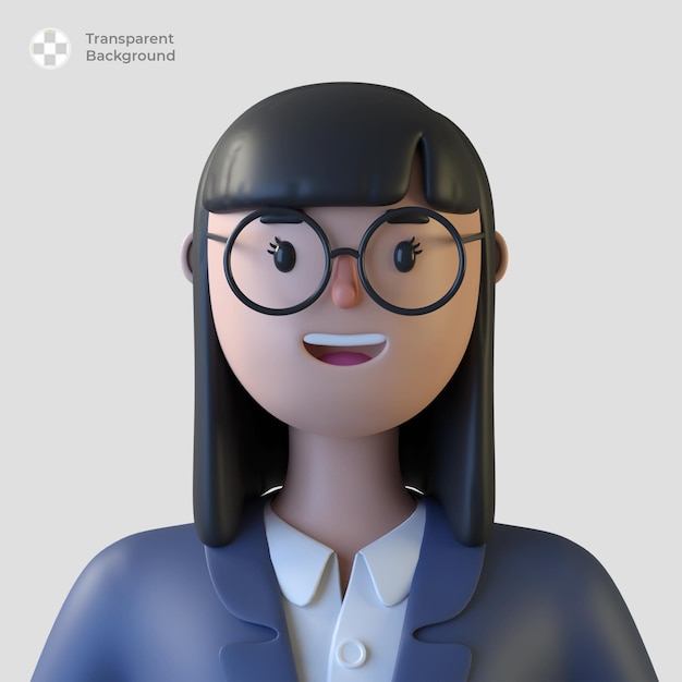 PSD avatar de personagem de desenho animado feminino 3d isolado em renderização 3d