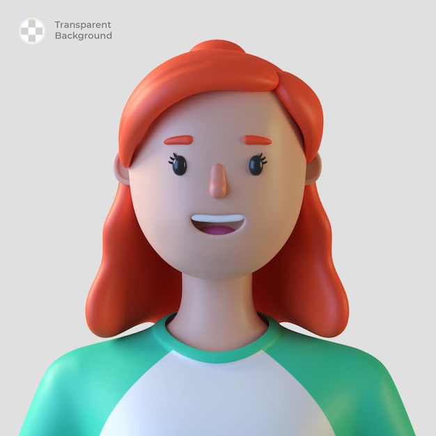 Avatar de personagem de desenho animado feminino 3d isolado em renderização 3d