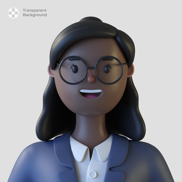 PSD avatar de personagem de desenho animado feminino 3d isolado em renderização 3d