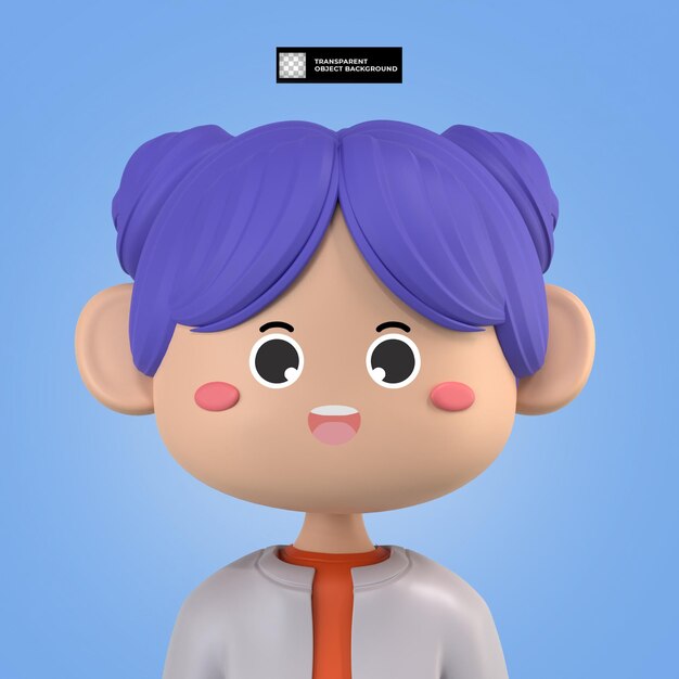 PSD avatar de personagem de desenho animado feminino 3d isolado