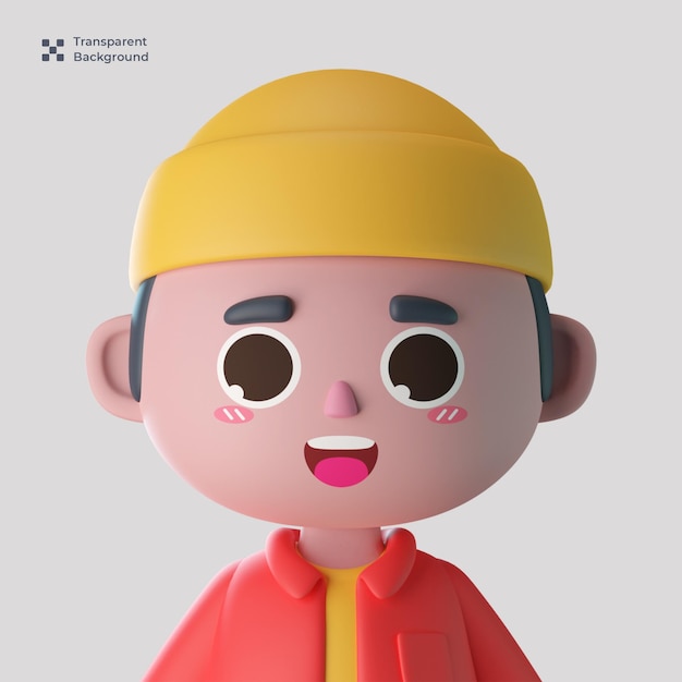 Avatar de personagem de desenho animado masculino 3d bonito isolado em renderização 3d