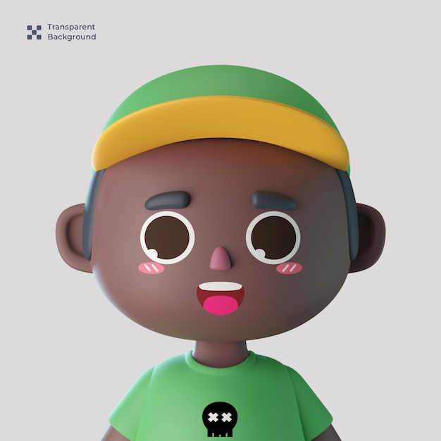 Avatar de personagem de desenho animado masculino 3d bonito isolado em renderização 3d