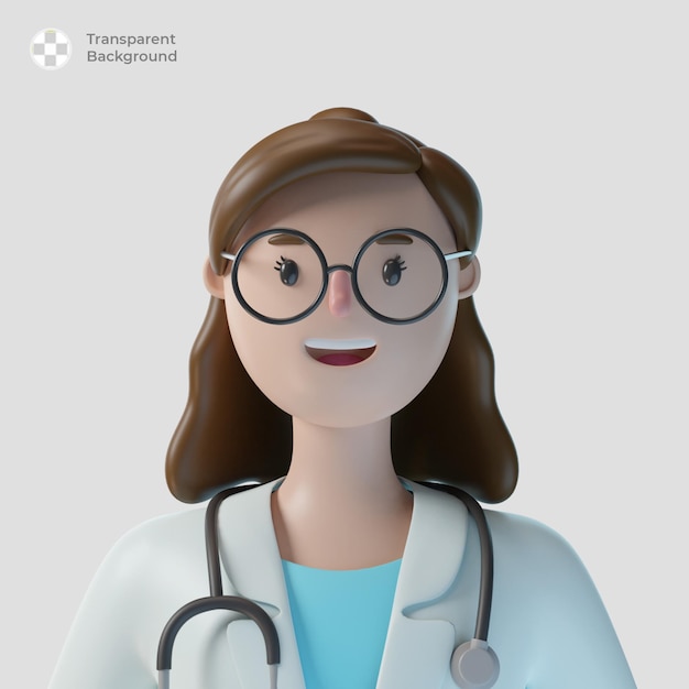 Avatar de personagem de desenho animado médico 3d isolado em renderização 3d