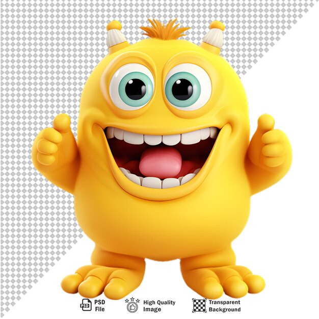 Avatar de personagem monstro amarelo 3d em fundo transparente