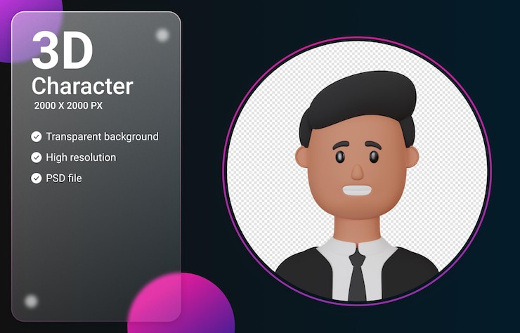 PSD avatar del fumetto dell'uomo d'affari della rappresentazione 3d
