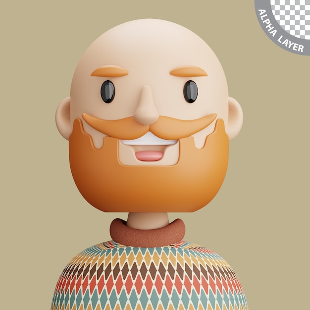 Avatar De Dessin Animé 3d D'un Homme Barbu Souriant