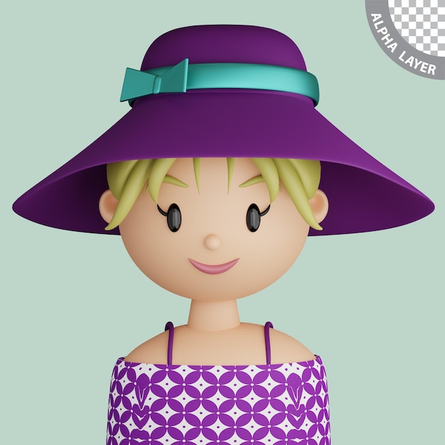 Avatar De Dessin Animé 3d De Jolie Femme Avec Chapeau De Soleil