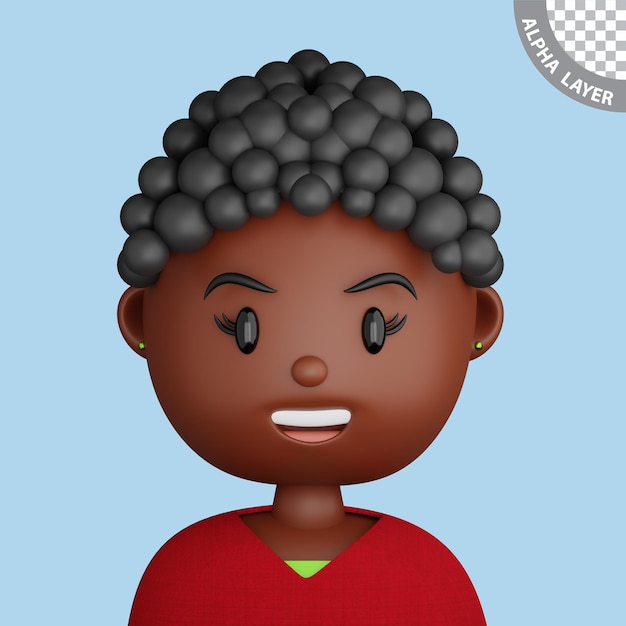 PSD avatar de dessin animé 3d de jolie femme noire