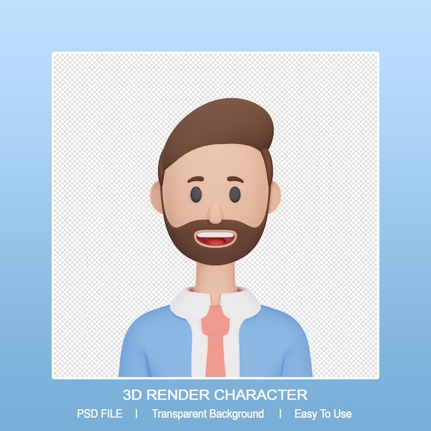 PSD avatar de dessin animé homme rendu 3d