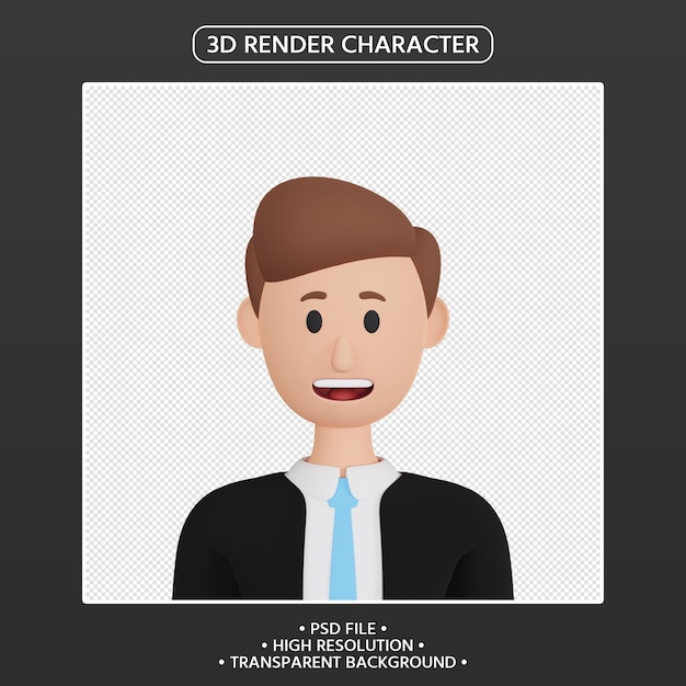 PSD avatar de dessin animé homme rendu 3d