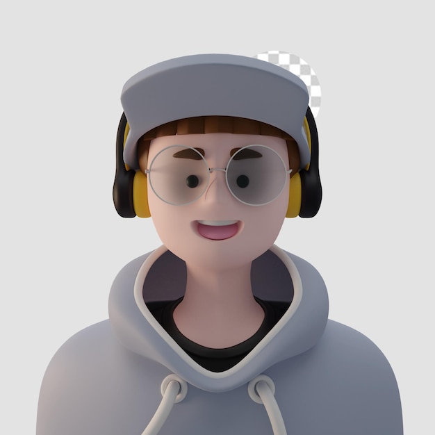 PSD avatar de dessin animé de rendu 3d isolé