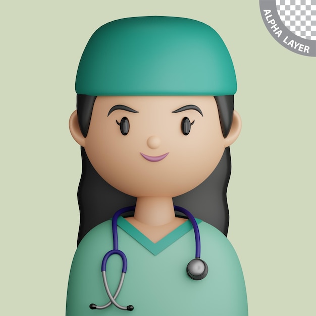 PSD avatar de dibujos animados en 3d de una doctora muy sonriente