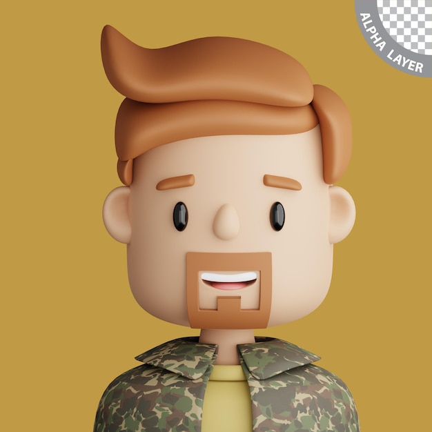 PSD avatar de dibujos animados en 3d del hombre barbudo