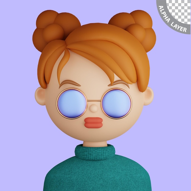 PSD avatar de dibujos animados en 3d de una joven sonriente