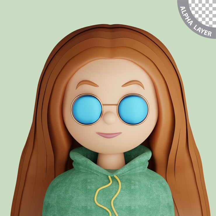 PSD avatar de dibujos animados en 3d de una mujer bonita