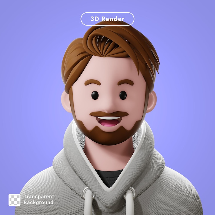 PSD avatar de dibujos animados de procesamiento 3d aislado
